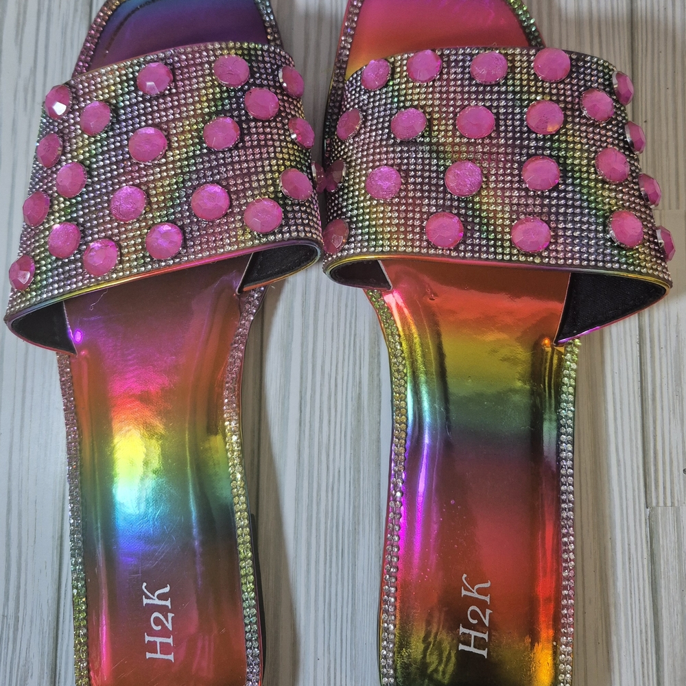 H2K Women's Vibrant Pink and Multicolor Studded Sandals